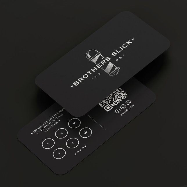Tarjeta De Visita Barbershop moderno Barber Plata Polo Lealtad Negro (Modern Barbershop Barber Silver Pole Loyalty Black Business Card
)