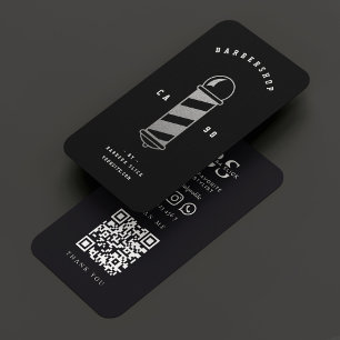 Tarjeta De Visita Barbershop moderno Haircut Black Silver Barber Pol