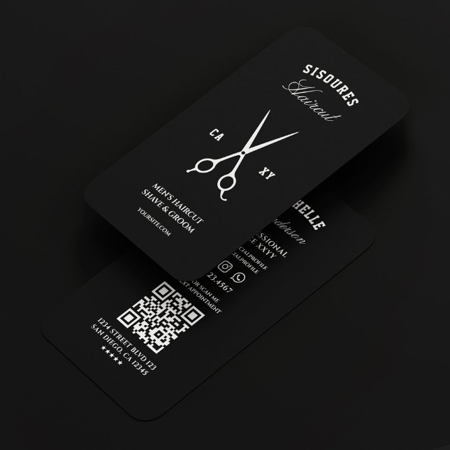 Tarjeta De Visita Barbershop moderno tijeras blancas negras (Modern Barber Barbershop Black White Scissors Business Card
)