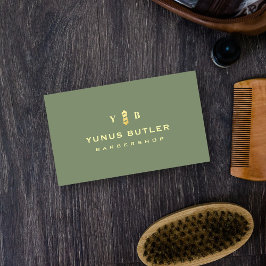 Tarjeta De Visita Barbershop Monogram Sage Green Gold Barber Polo