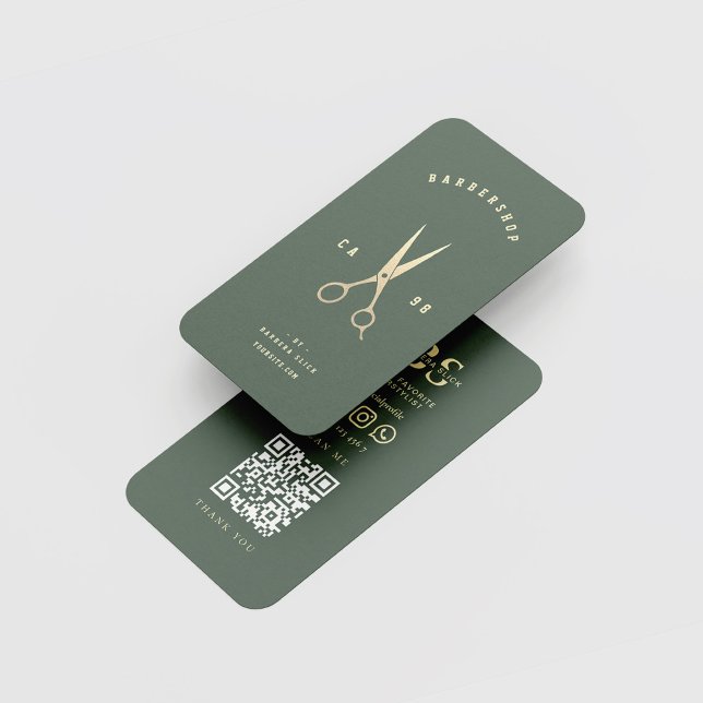 Tarjeta De Visita Barbershop Monograma Gold Scissors Barber Green (Subido por el creador)