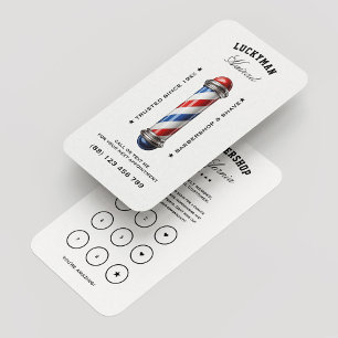 Tarjeta De Visita Barbershop Polo rojo blanco azul lealtad blanco