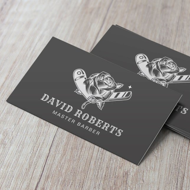 Tarjeta De Visita Barbershop Razor and Rosa Logo (Subido por el creador)