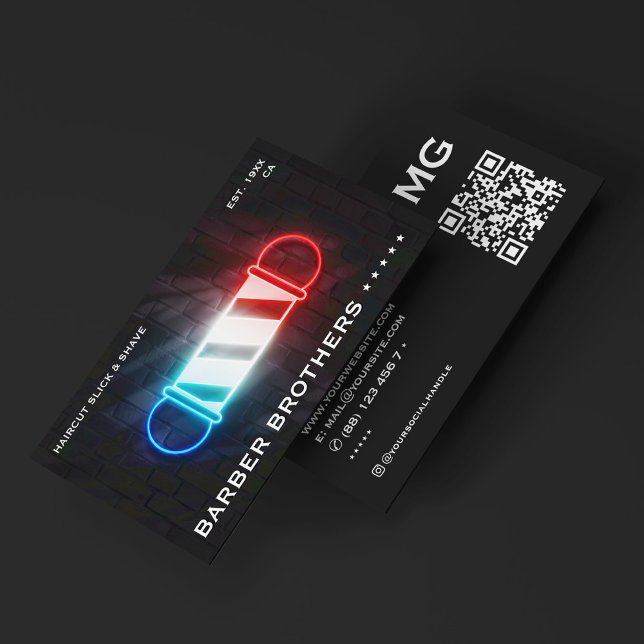 Tarjeta De Visita Barbershop Retro Classic Neon Barber Polo (Retro Barbershop Classic Neon Barber Pole Business Card
)