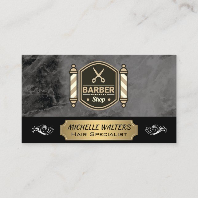 Tarjeta De Visita Barbershop Scissors | Barber Polo (Anverso)