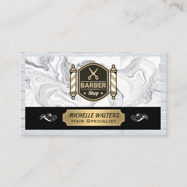 Tarjeta De Visita Barbershop Scissors | Barber Polo | Ladrillo (Anverso)