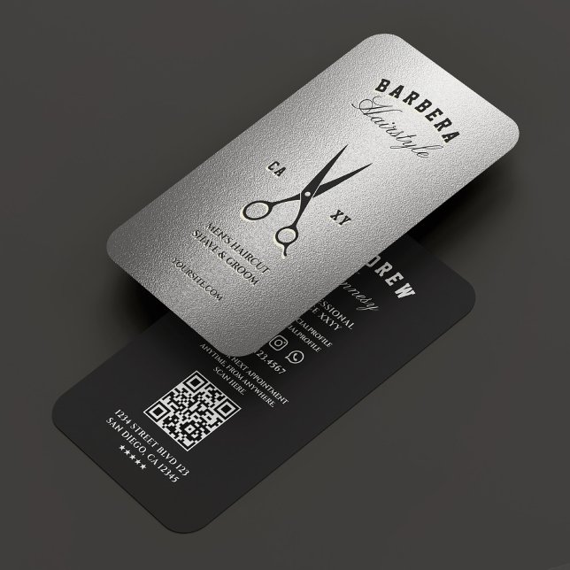 Tarjeta De Visita Barbershop Scissors Black Silver Modern Barber (Barbershop Scissors Black Silver Modern Barber Business Card
)