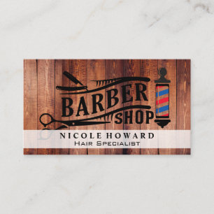 Tarjeta De Visita Barbershop Scissors   Paneles de madera