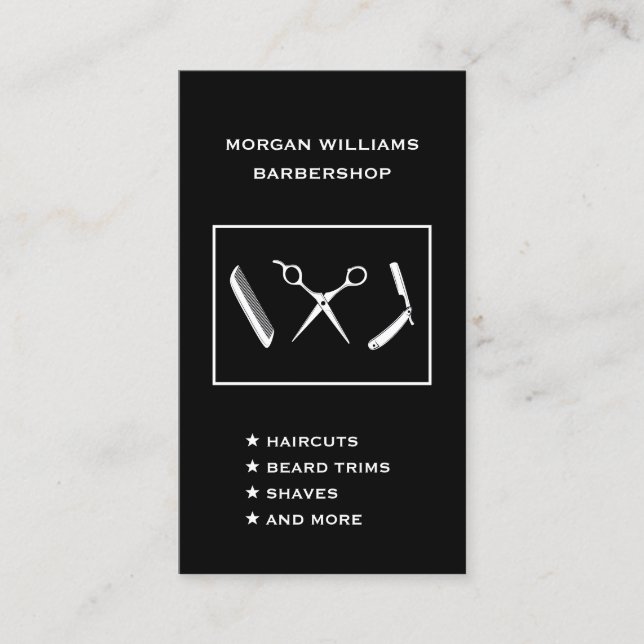 Tarjeta De Visita Barbershop vertical Barber Hair Shave Social Media (Anverso)