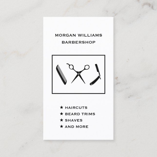 Tarjeta De Visita Barbershop vertical Hair Shave Social Media (Anverso)