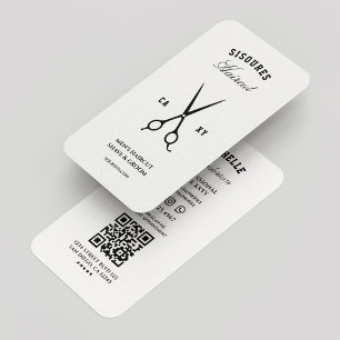 Tarjeta De Visita Barbershop White Black Scissors Moderno