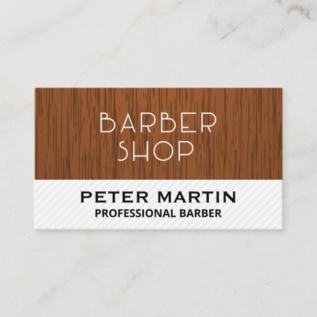 Tarjeta De Visita Barbershop Wood y Stripes (Anverso)