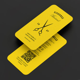 Tarjeta De Visita Barbershop Yellow Black Scissors Barber moderna