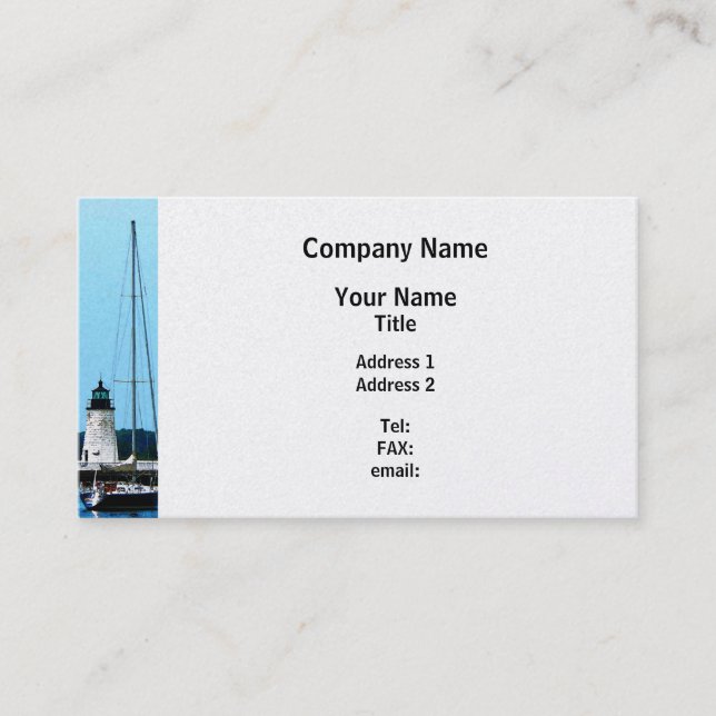 Tarjeta De Visita Barco cerca del faro Bristol RI - final del (Anverso)