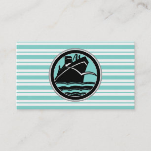 Tarjeta De Visita Barco de cruceros de Lt Blue White Striped Black