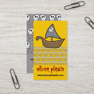 Tarjeta De Visita Barco pirata de dibujos animados calaveras huesos 
