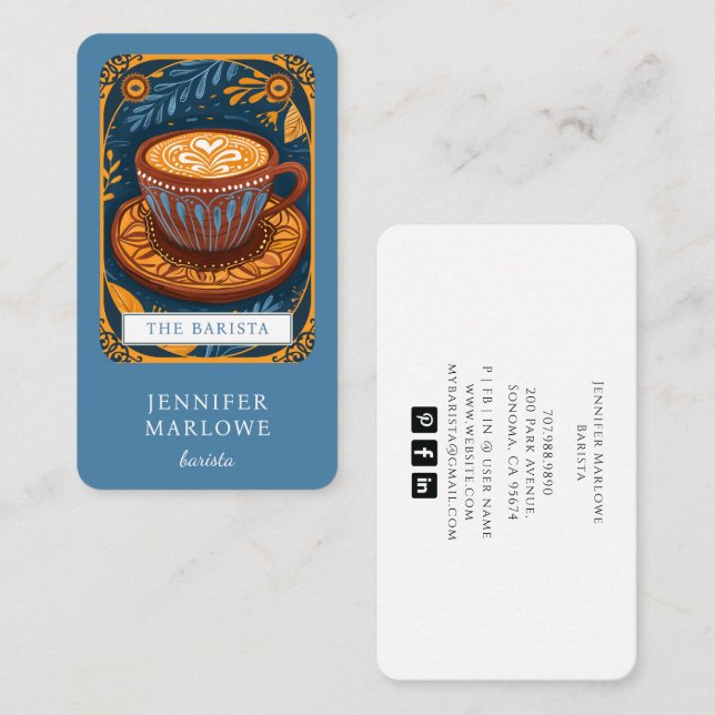 Tarjeta De Visita Barista Tarot Blue (Anverso / Reverso)