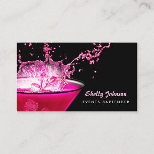 Tarjeta De Visita Barman de eventos de salpicaduras rosadas y negras