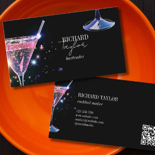 Tarjeta De Visita Barman de Martini Brillante Moderno Camarero de Có