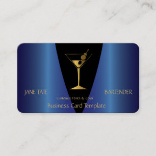 Tarjeta De Visita Barman metálico azul de oro clásico