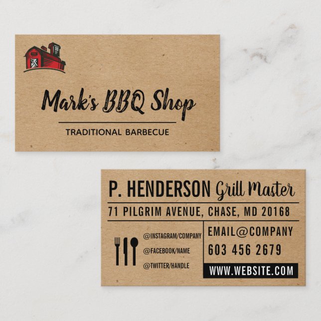 Tarjeta De Visita Barn BBQ (Anverso / Reverso)