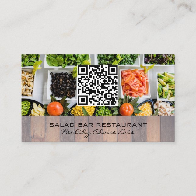 Tarjeta De Visita Barra de ensaladas | Culinario | Código QR (Anverso)