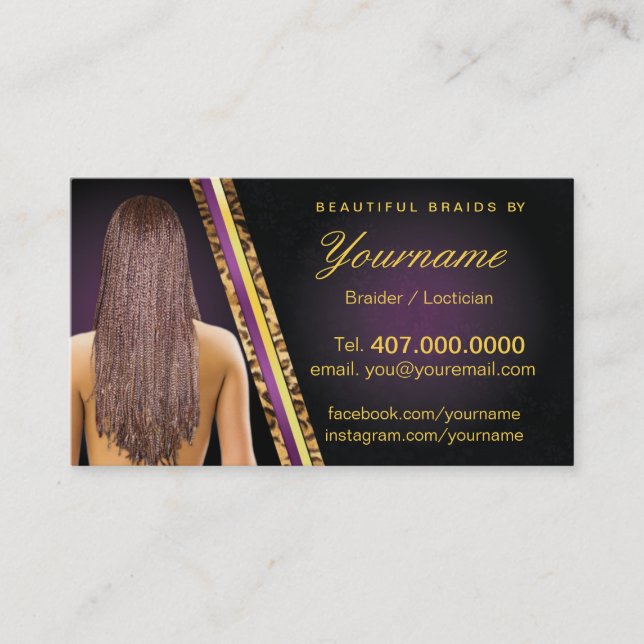 Tarjeta De Visita Barras de salón de trenzas de pelo localizado (Anverso)