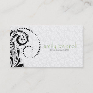 Tarjeta De Visita Barrido Floral Blanco Y Negro Elegante
