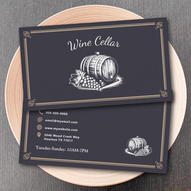 Tarjeta De Visita Barril y Uvas - Bodega de Vino (Barrel and Grapes - Wine Cellar Business Card)