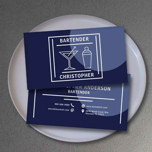 Tarjeta De Visita Bartender - Azul (Bartender - Blue Business Card)