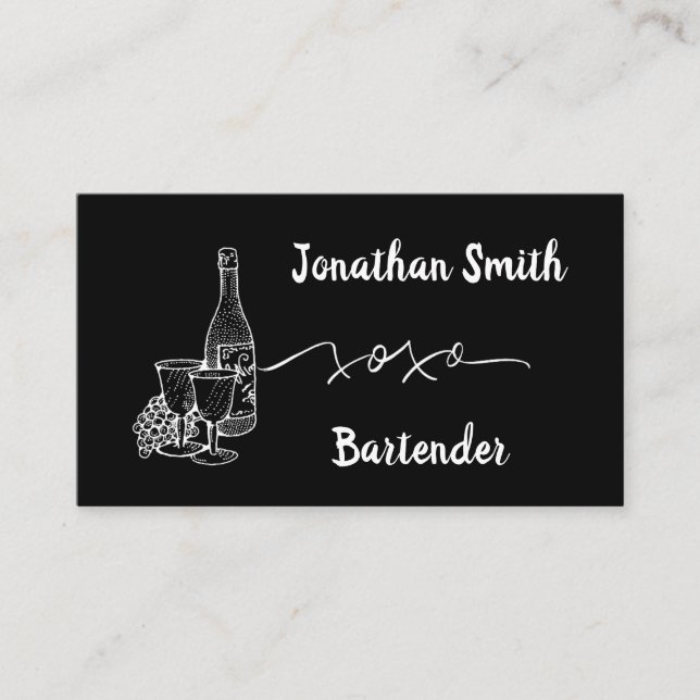 Tarjeta De Visita Bartender Bar Club Moderno Negro (Anverso)