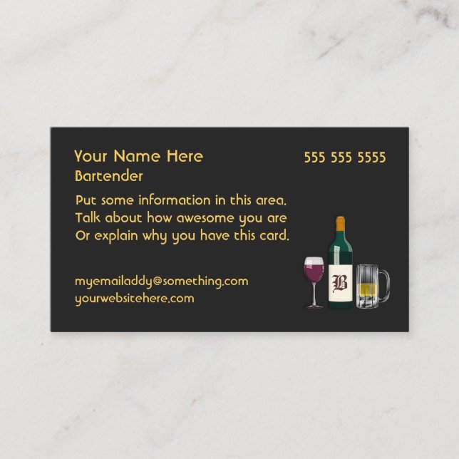 Tarjeta De Visita Bartender Black (Anverso)