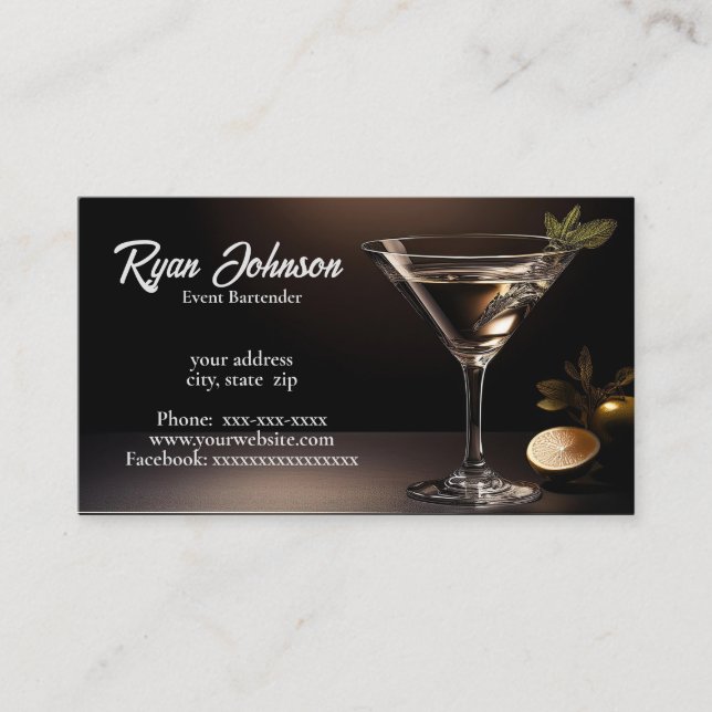 Tarjeta De Visita Bartender de eventos (Anverso)
