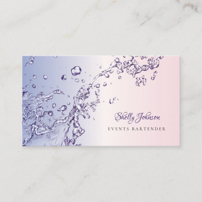 Tarjeta De Visita Bartender de Eventos Salpicadura de Agua (Anverso)