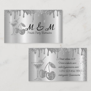 Tarjeta De Visita Bartender de Fiesta Privada con Brillo de Plata
