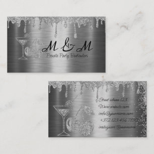 Tarjeta De Visita Bartender de fiesta privada con brillo de plata