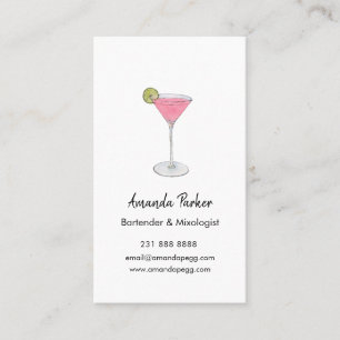 Tarjeta De Visita Bartender de Martini de acuarela, Mixólogo