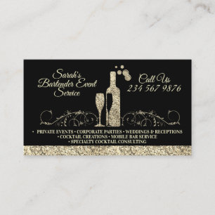 Tarjeta De Visita Bartender dorado brillante impreso
