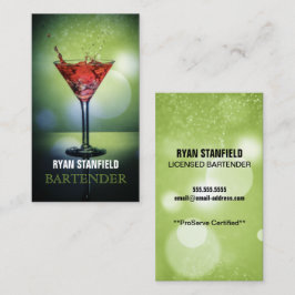 Tarjeta De Visita Bartender Green Bokeh