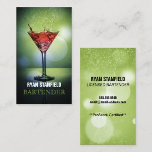 Tarjeta De Visita Bartender Green Bokeh