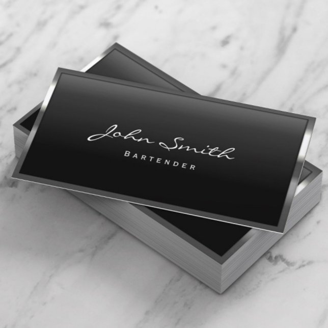 Tarjeta De Visita Bartender Guay Borde Metalizado moderno (Subido por el creador)