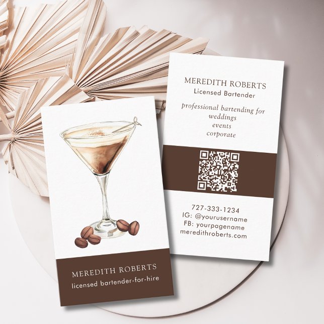 Tarjeta De Visita Bartender para alquilar un cóctel Espresso Martini (Bartender for Hire Espresso Martini Cocktail Theme Business Card)