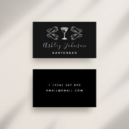 Tarjeta De Visita Bartender Sommelier Martini Glass Black & White