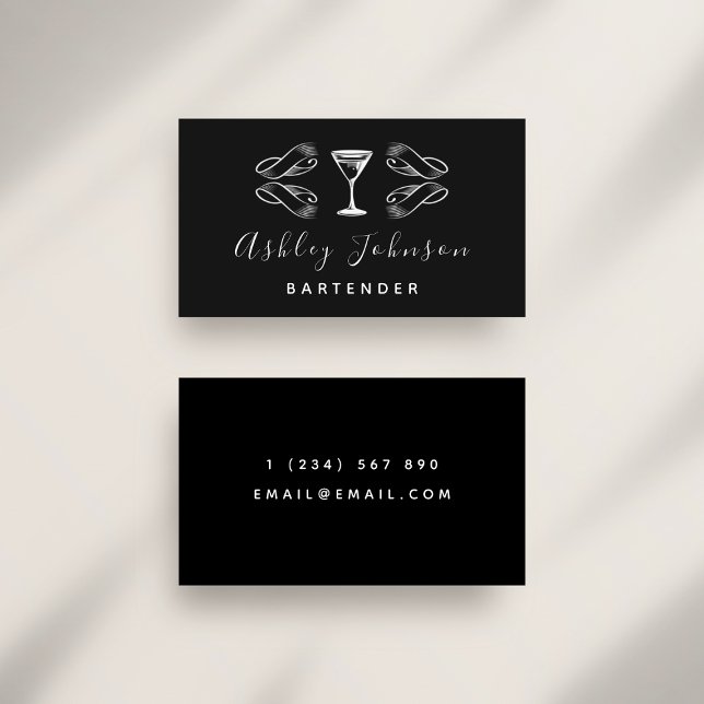 Tarjeta De Visita Bartender Sommelier Martini Glass Black & White (Subido por el creador)