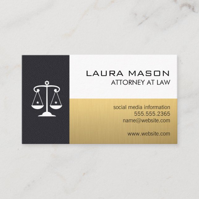 Tarjeta De Visita Básculas | Leather Gold White Business Card (Anverso)