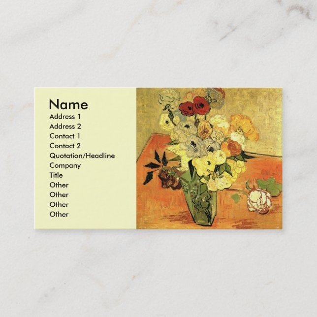 Tarjeta De Visita Base japonesa, Rosas, anémonas de Vincent van Gogh (Anverso)