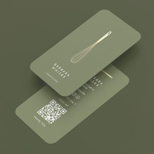 Tarjeta De Visita Batidor de Chef Minimal Sage Baker Pastelería