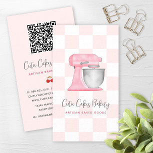 Tarjeta De Visita Batidora de cocina rosa rubor Código QR a cuadros