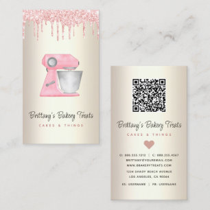 Tarjeta De Visita Batidora de panadería rosa rubor con código QR de 