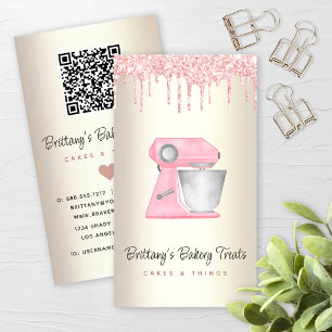 Tarjeta De Visita Batidora de panadería rosa rubor con código QR de